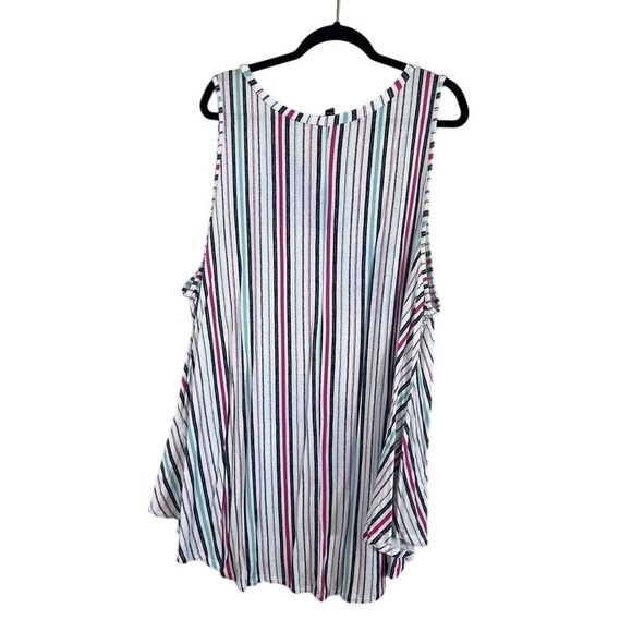 Lane Bryant Top Women 26 White Striped Tank Summer Rainbow Beach Swim Retro 80s - Picture 8 of 12